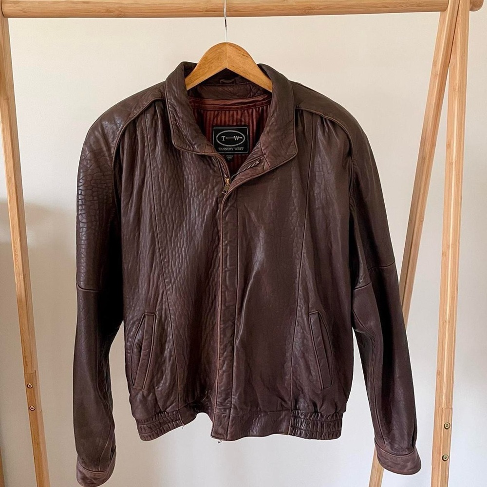 Vintage Leather Bomber Aviator Flight Jacket in Chocolate Brown